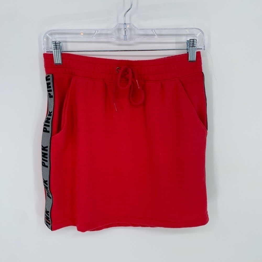 Victorias secret PINK red mini skirt with white embroidered striped logo small